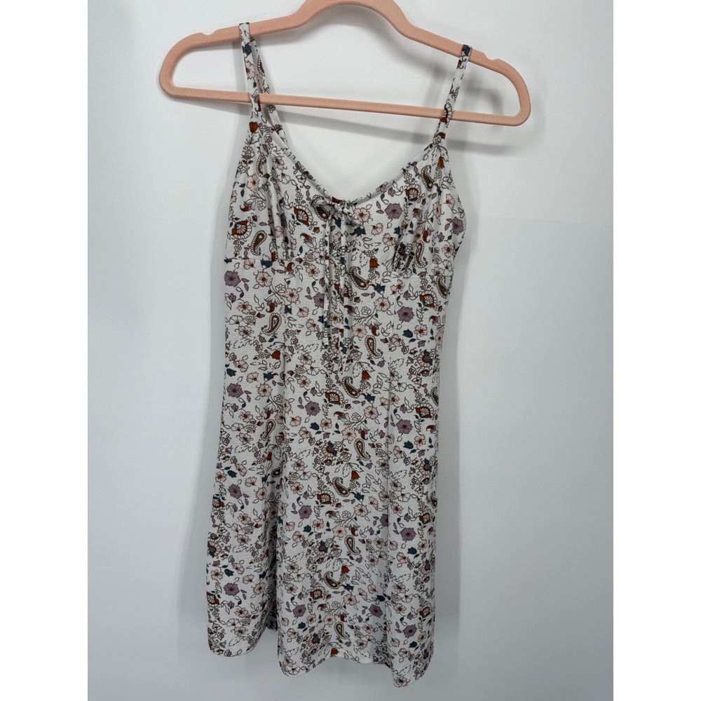 WallFlower Dress Women XS White Paisley Floral Ribbed Mini Tie-Front Boho